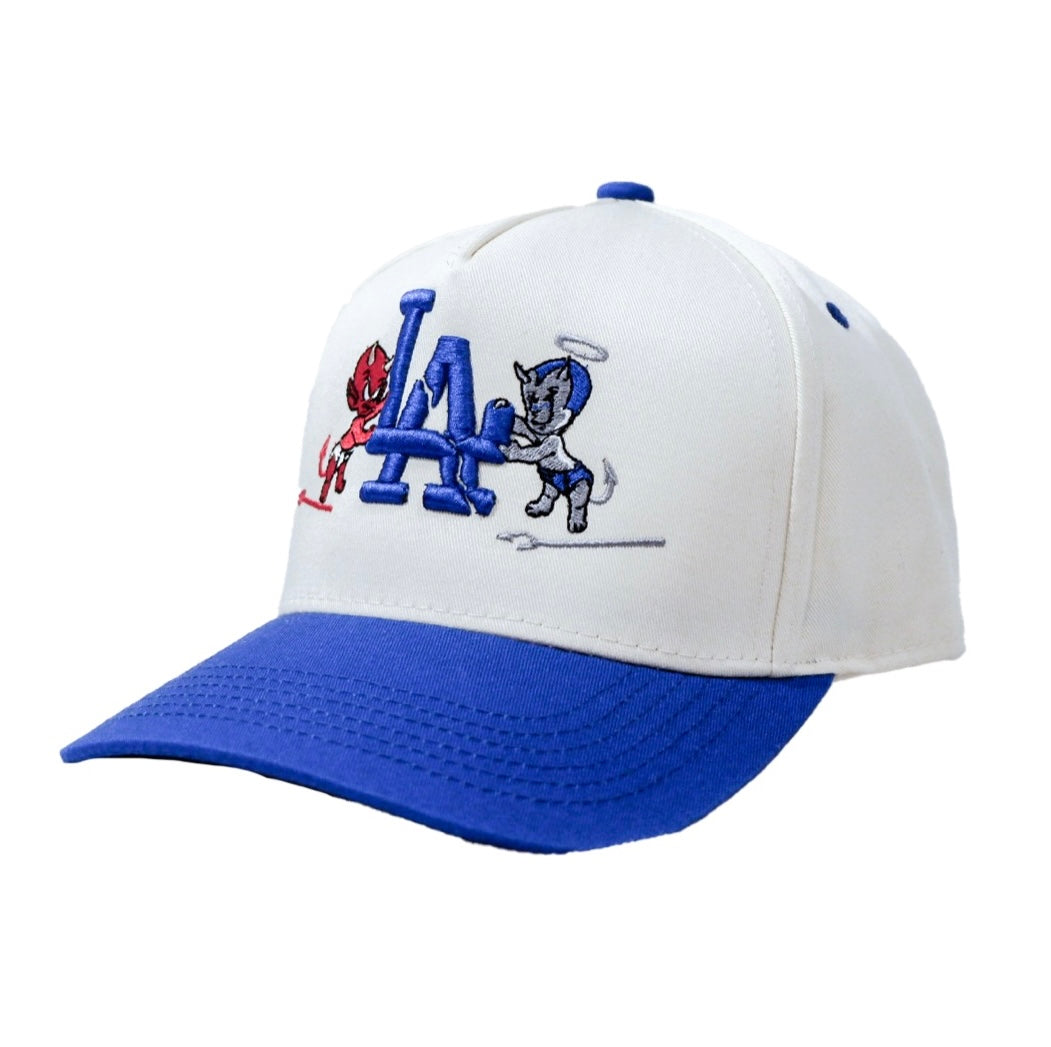 Cream/Blue LA Dodgers Demon/Angel Split Snapback